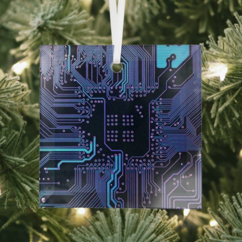 Cool Computer Circuit Board Blue Glass Ornament