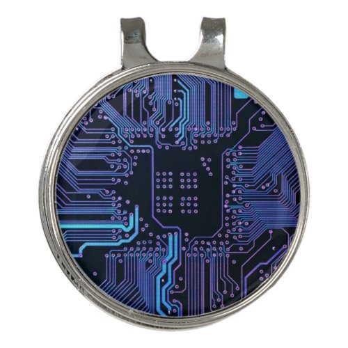 Cool Computer Circuit Board Blue Golf Hat Clip