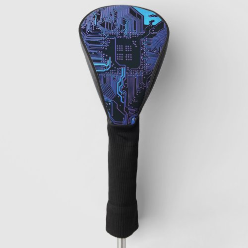 Cool Computer Circuit Board Blue Golf Head Cover