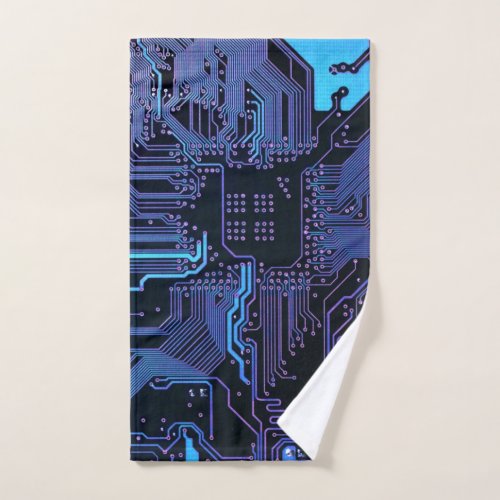 Cool Computer Circuit Board Blue Hand Towel
