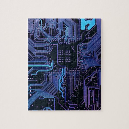 Cool Computer Circuit Board Blue Jigsaw Puzzle