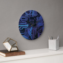 Cool Computer Circuit Board Blue Large Clock
