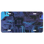 Cool Computer Circuit Board Blue License Plate at Zazzle