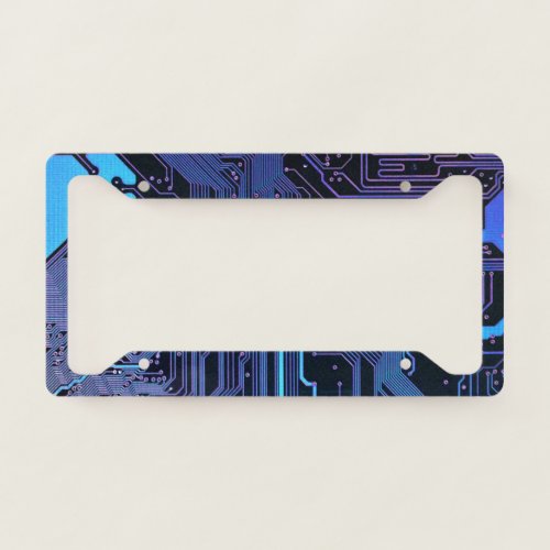 Cool Computer Circuit Board Blue License Plate Frame