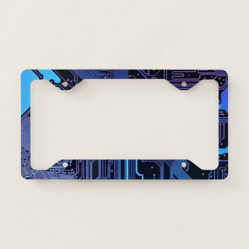 Cool Computer Circuit Board Blue License Plate Frame