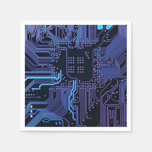Cool Computer Circuit Board Blue Napkins