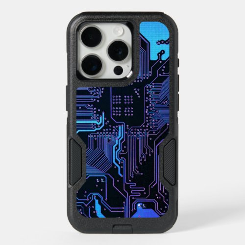 Cool Computer Circuit Board Blue iPhone 15 Pro Case