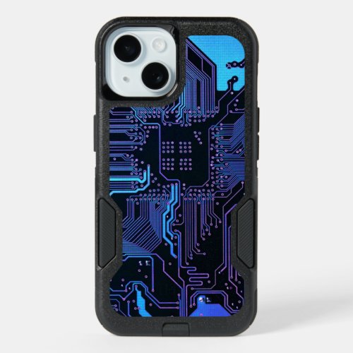 Cool Computer Circuit Board Blue iPhone 15 Case