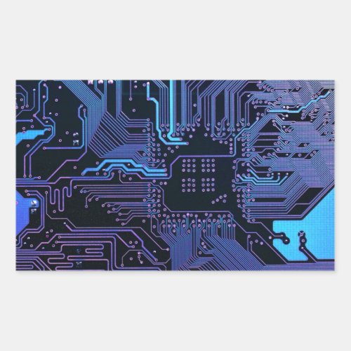 Cool Computer Circuit Board Blue Rectangular Sticker