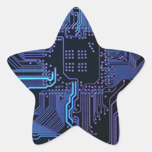 Cool Computer Circuit Board Blue Star Sticker