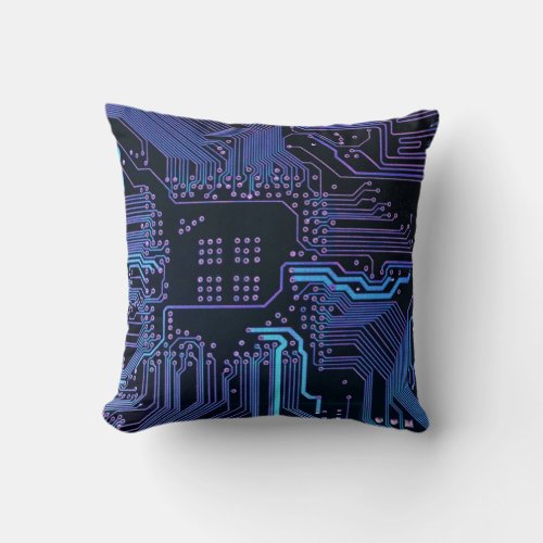 Cool Computer Circuit Board Blue Throw Pillow