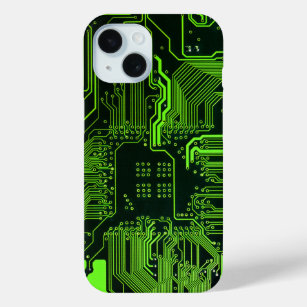 Cool Computer Circuit Board Green iPhone 15 Case