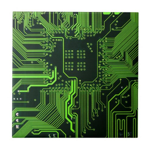 Cool Computer Circuit Board Green Ceramic Tile