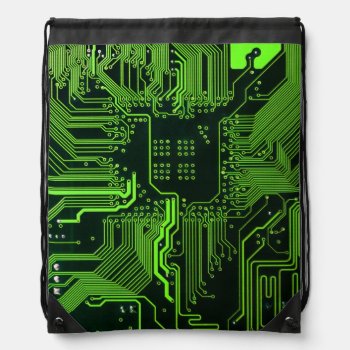 Cool Computer Circuit Board Green Drawstring Bag by FlowstoneGraphics at Zazzle