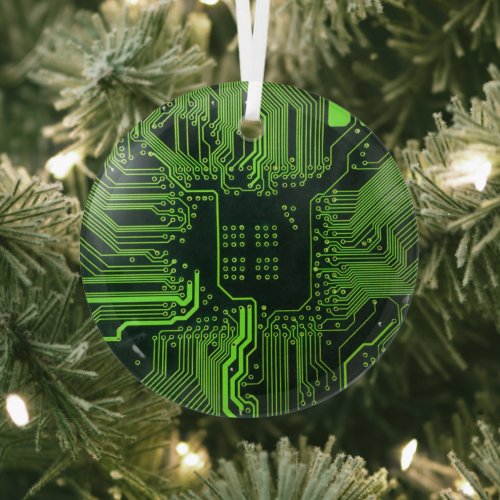 Cool Computer Circuit Board Green Glass Ornament