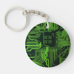 Cool Computer Circuit Board Green Keychain
