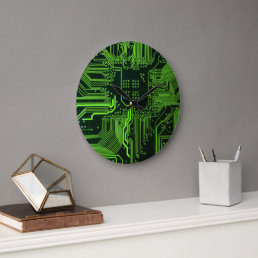 Cool Computer Circuit Board Green Large Clock
