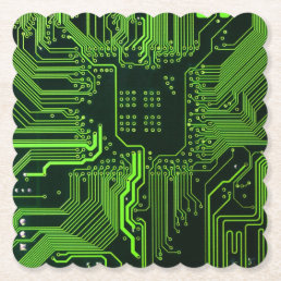Cool Computer Circuit Board Green Paper Coaster