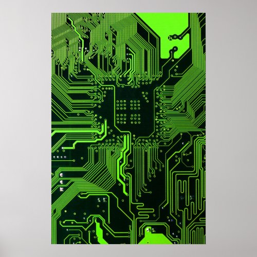 Cool Computer Circuit Board Green Poster