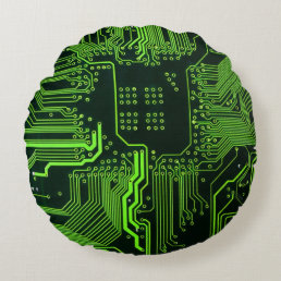 Cool Computer Circuit Board Green Round Pillow
