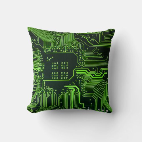 Cool Computer Circuit Board Green Throw Pillow