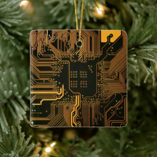 Cool Computer Circuit Board Orange Ceramic Ornament