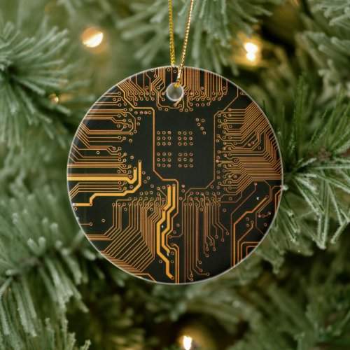 Cool Computer Circuit Board Orange Ceramic Ornament
