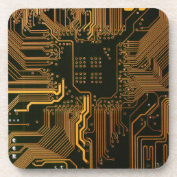 Cool Computer Circuit Board Orange Coaster