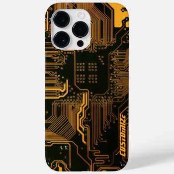Cool Computer Circuit Board Orange Custom Case-mate Iphone 14 Pro Max Case by FlowstoneGraphics at Zazzle
