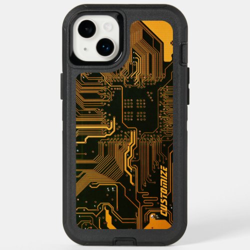 Cool Computer Circuit Board Orange Custom OtterBox iPhone 14 Plus Case