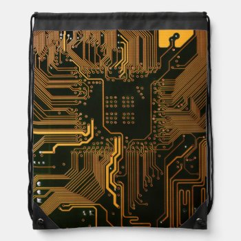 Cool Computer Circuit Board Orange Drawstring Bag by FlowstoneGraphics at Zazzle