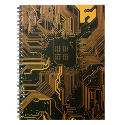 Cool Computer Circuit Board Orange Notebook
