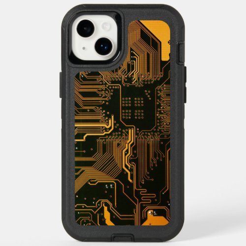 Cool Computer Circuit Board Orange OtterBox iPhone 14 Plus Case