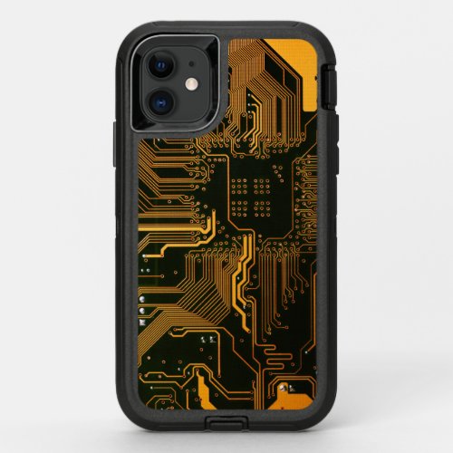 Cool Computer Circuit Board Orange OtterBox Defender iPhone 11 Case