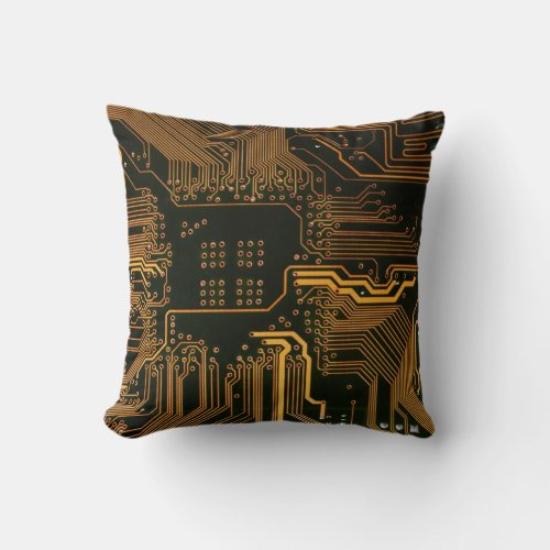 Cool Computer Circuit Board Orange Throw Pillow