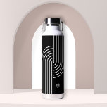 Cool Concentric Arch Retro Modern with Monogram Water Bottle<br><div class="desc">This trendy design includes cool concentric arches intertwined with each other for a modern retro vibe. Personalize the text template with your monogram initials. Shown here in black and white,  other color options are available.</div>
