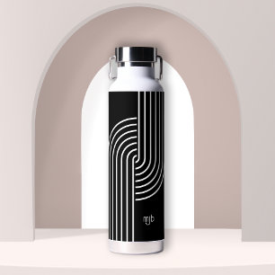 Cool Concentric Arch Retro Modern with Monogram Water Bottle
