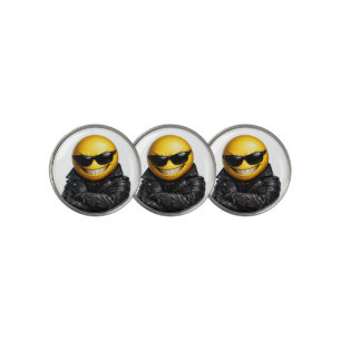 Cool Confident Emoji Leather Jacket Golf Ball Marker