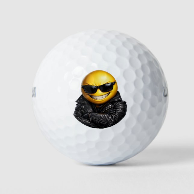 Cool Confident Emoji Leather Jacket Golf Balls (Front)