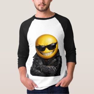 Cool Confident Emoji Leather Jacket T-Shirt