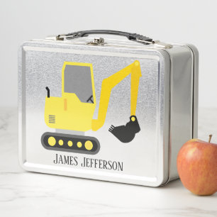 cool construction digger truck add name metal lunch box