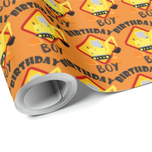 cool construction digger truck Birthday boy Wrapping Paper