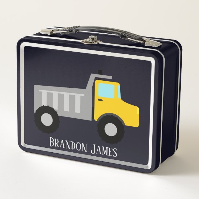 Cool construction dump truck add name metal lunch box (Front)