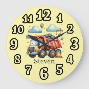 Cool Construction dump truck add name nursery Large Clock