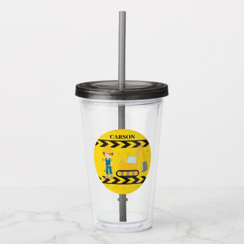 Cool Construction Excavator Custom Kids Acrylic Tumbler