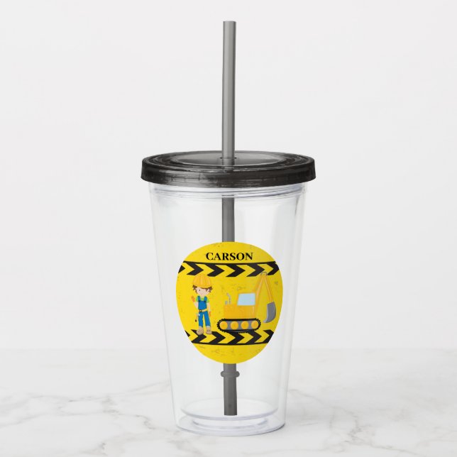 Cool Construction Excavator Custom Kids Acrylic Tumbler (Front)
