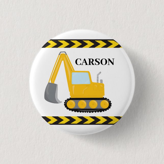 Cool Construction Excavator Custom Kids Birthday Button (Front)