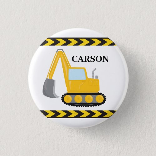 Cool Construction Excavator Custom Kids Birthday Button