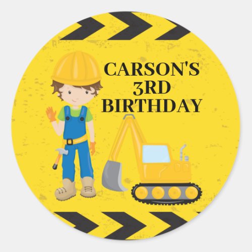 Cool Construction Excavator Custom Kids Birthday Classic Round Sticker