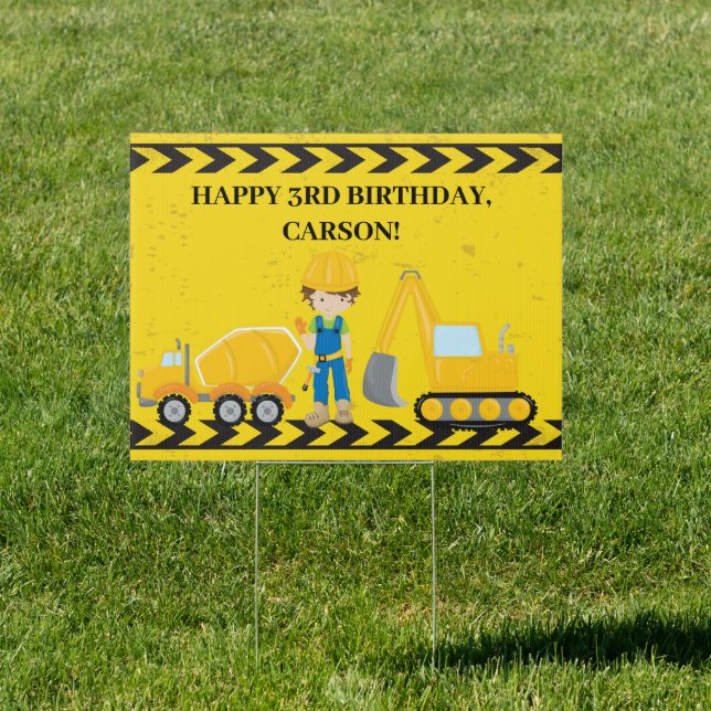 Cool Construction Excavator Custom Kids Birthday Sign (Insitu)